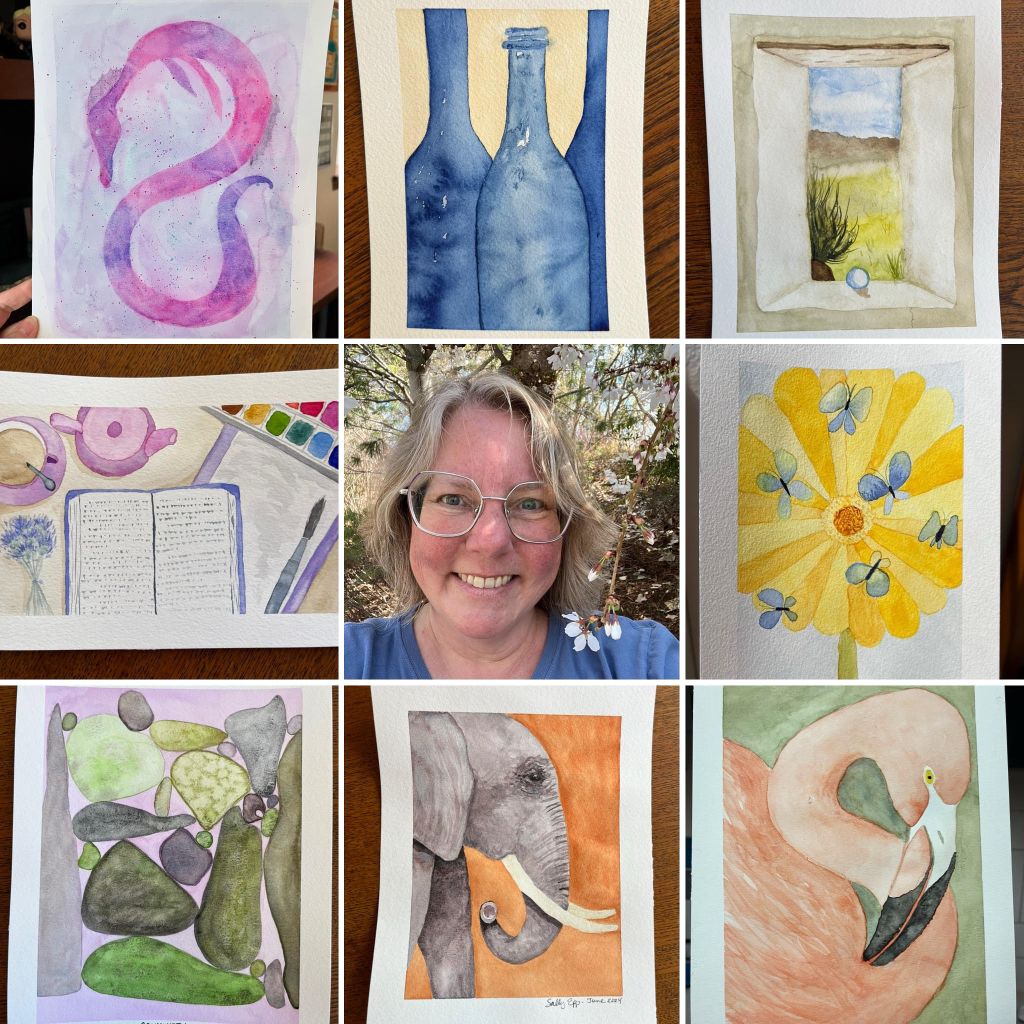 Grid of Sally Epp's watercolor paintings done in 2024