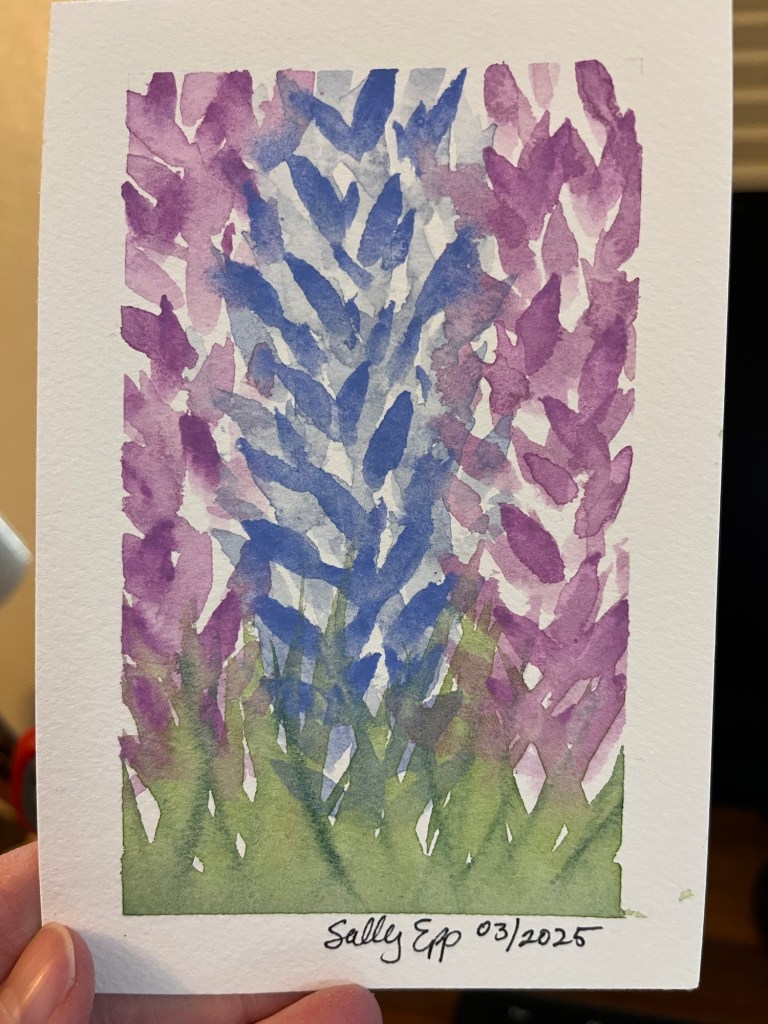 Watercolor painting of some lavender & mauve hyacinths 